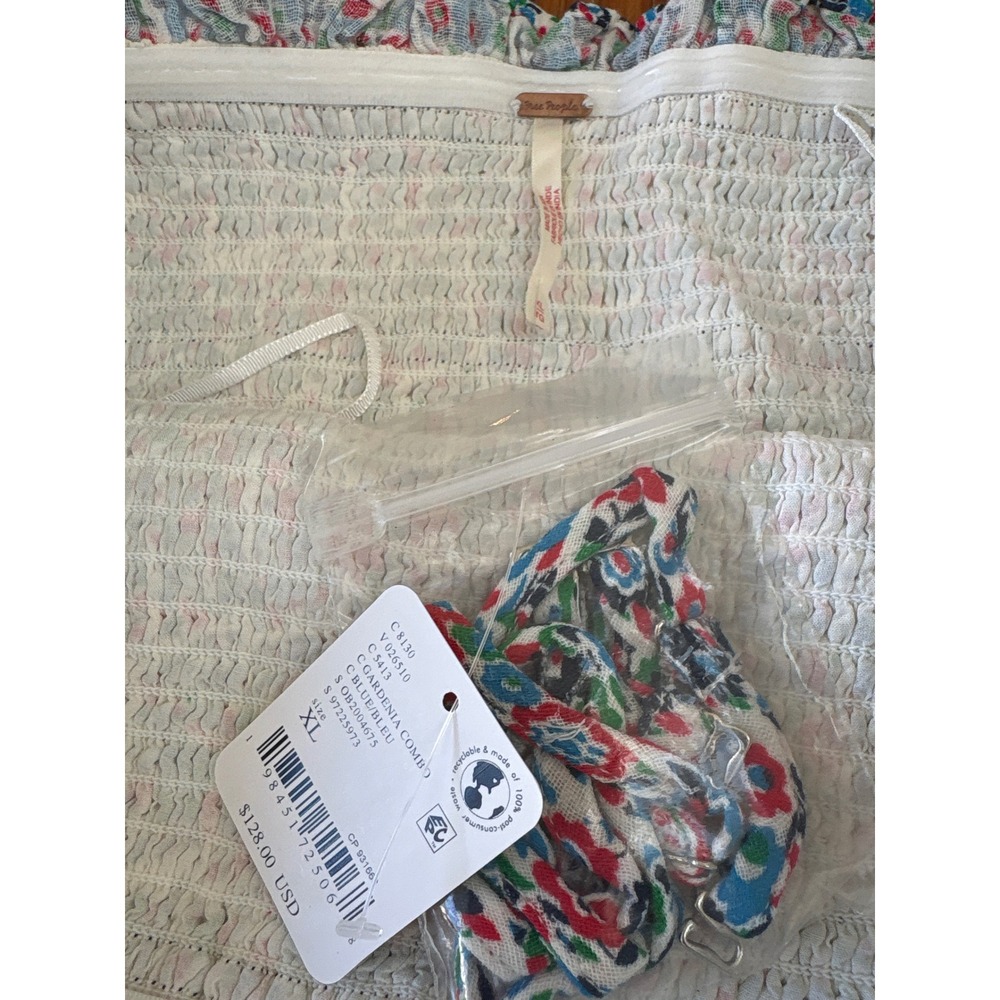 Free People Bali Checked Out Printed Romper XL Floral New NWT cotton Smocked - Picture 10 of 11